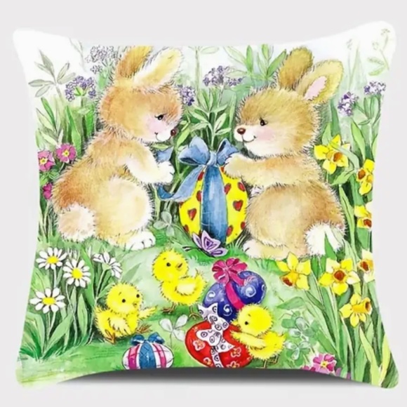 NEW EASTER/SPRING/NURSERY BUNNY RABBIT DECORATIVE PILLOW COVER 17.7" X 17.7" - Picture 1 of 3
